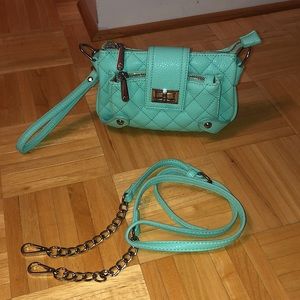 Charming Charlie teal turquoise clutch/crossbody faux leather purse